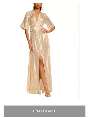 2 Ramy Brook Shimmery Cream Maxi Gown with Belt